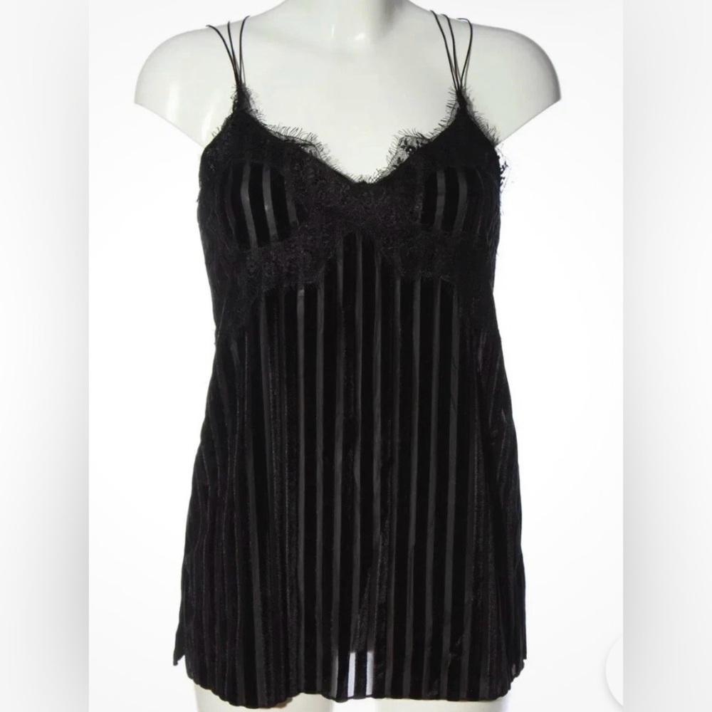 Zara Y2K Trafaluc Collection Black Women’s Velvet-Striped Lace Trim Size USA S